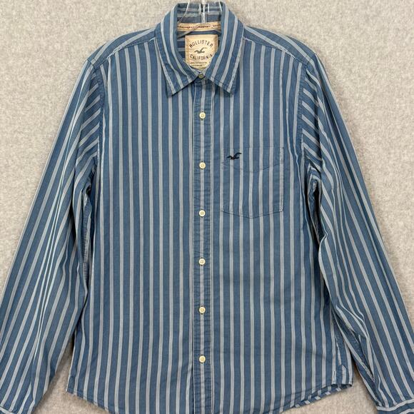 vtg Y2K Hollister Shirt Size M Button Down Striped Work Preppy Academia Logo - Picture 3 of 12